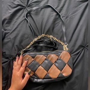 Black and brown faux leather crossbody purse